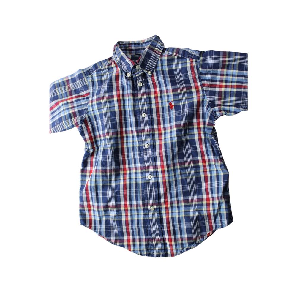 Ralph Lauren Polo Blue Label Short Sleeve Button Down Plaid Shirt Boys Size 5